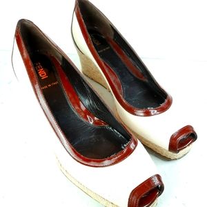 Fendi Wedges Espadrille red burgundy heel size 37